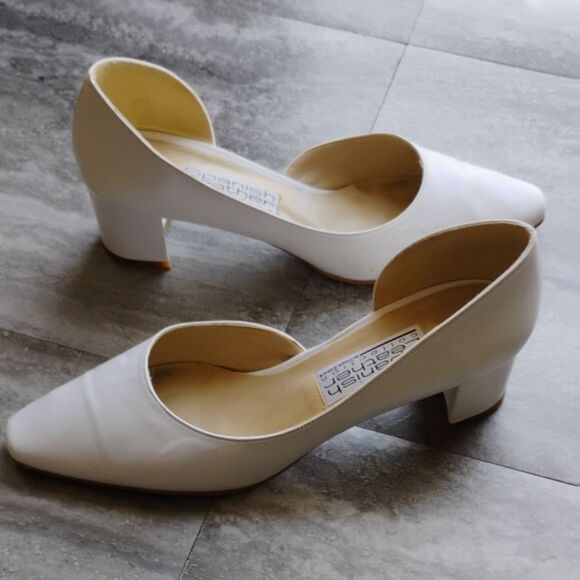 Spanish Leather Collection By Sergio Zelcer Size 8.5 Made In Spain Cream Heels - Picture 1 of 8
